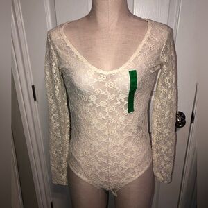 Stradivarius Cream Lace Long Sleeve Bodysuit